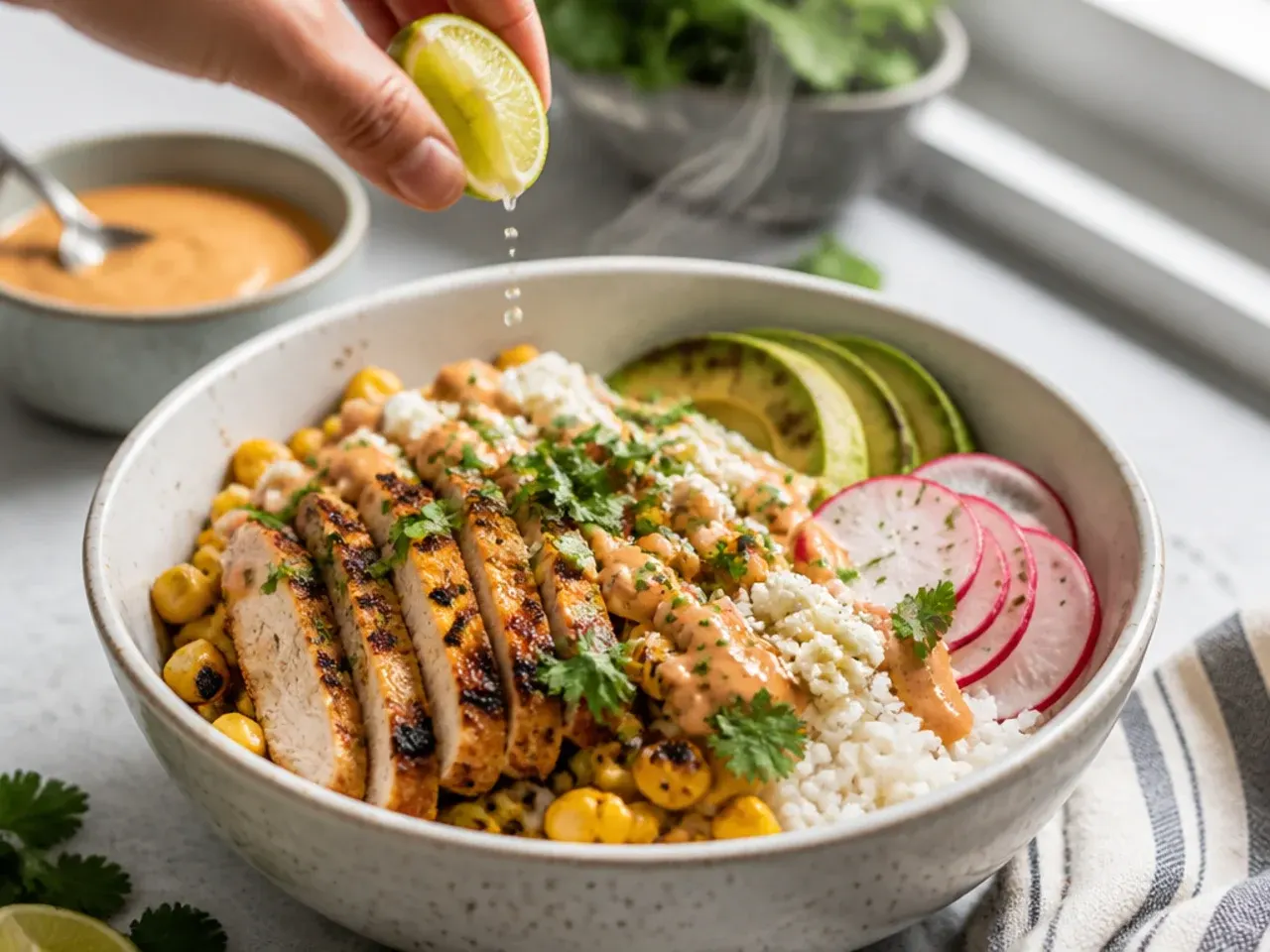 street corn chicken rice bowl healthy recipe step 7
