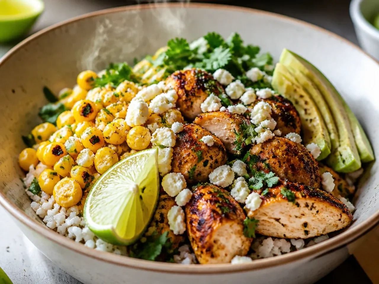 Close-up of golden charred sweetcorn kernels being scraped off the cob into a skillet