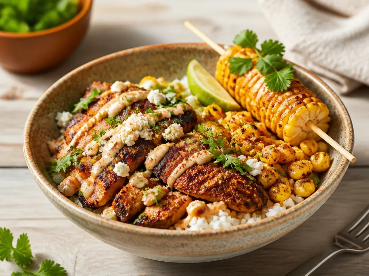 Blackened chicken breast with a dark spiced crust sliced on a chopping board
