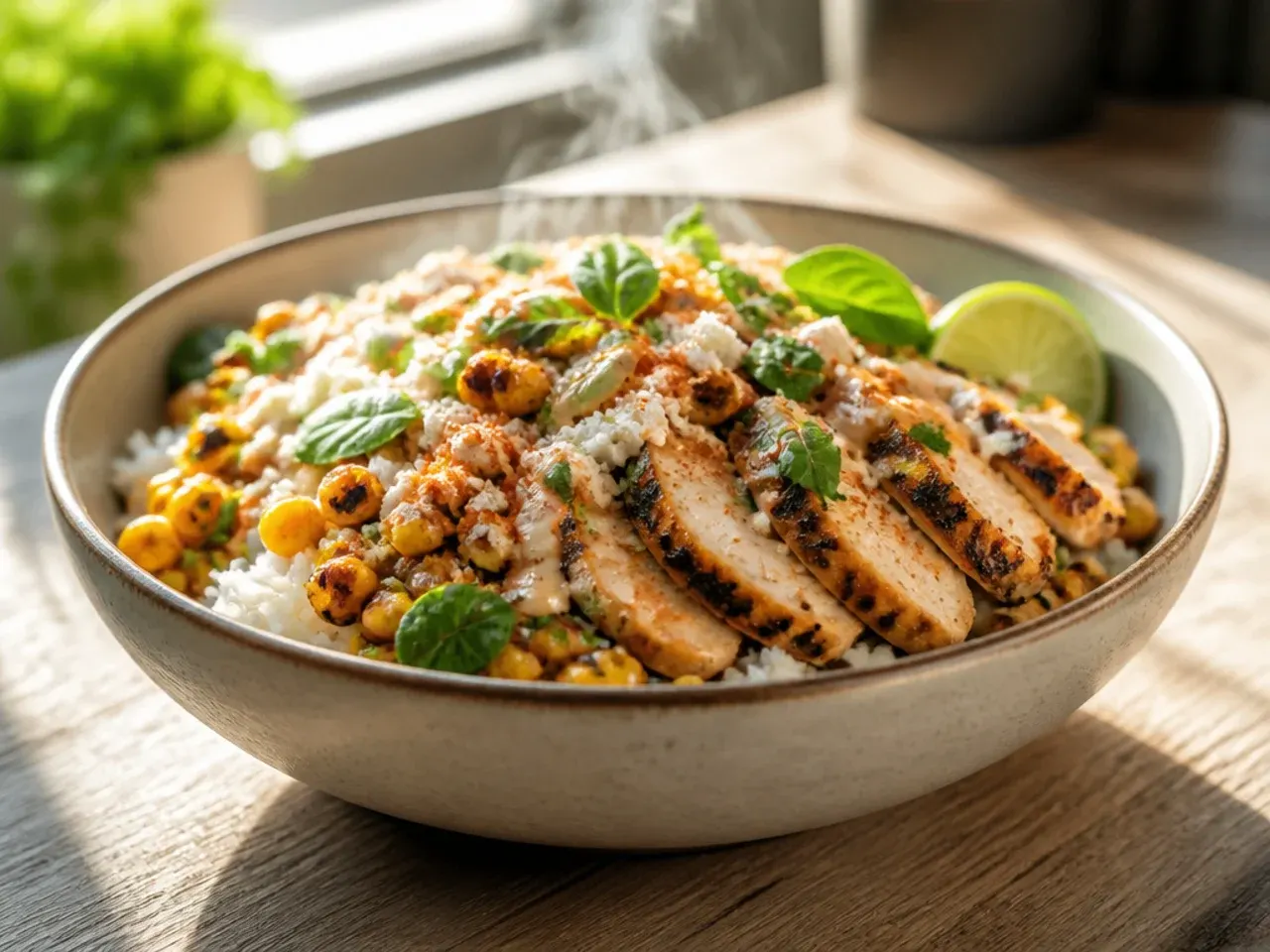 Grilled corn on the cob and chicken thighs on a barbecue for a festive spread