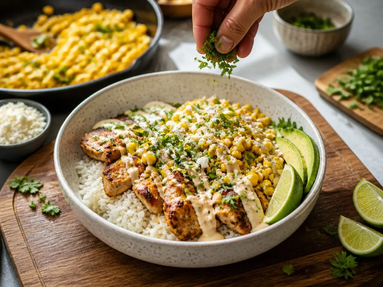 street corn chicken rice bowl tasteful recipes recipe step 15
