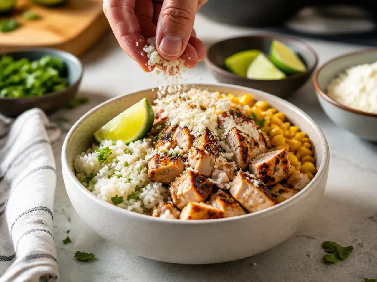street corn chicken rice bowl recipe step 2