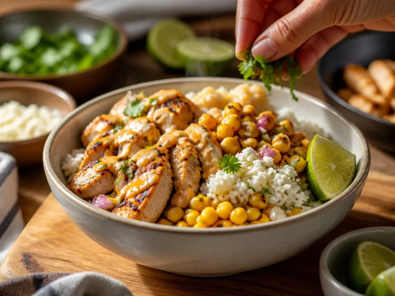 street corn chicken rice bowl recipe step 7
