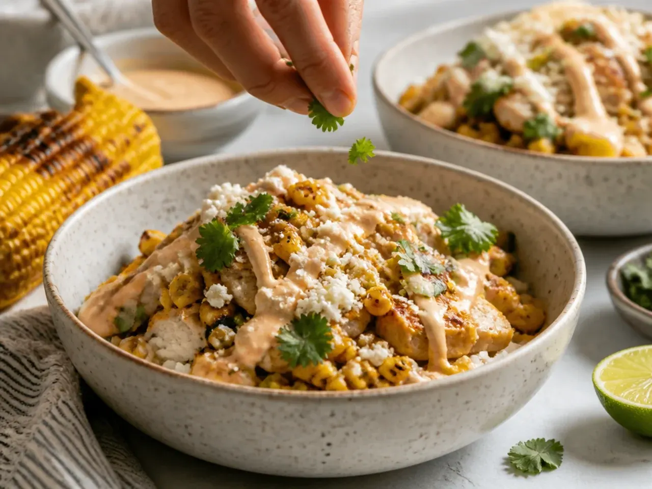 street corn rice chicken bowl recipe step 7