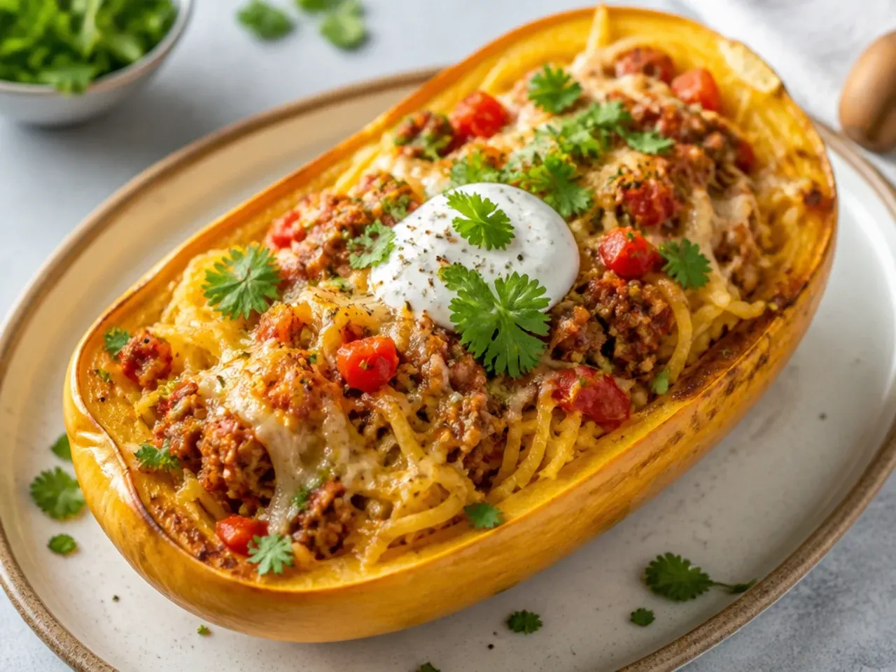 A knife cutting a spaghetti squash lengthwise from stem to tip