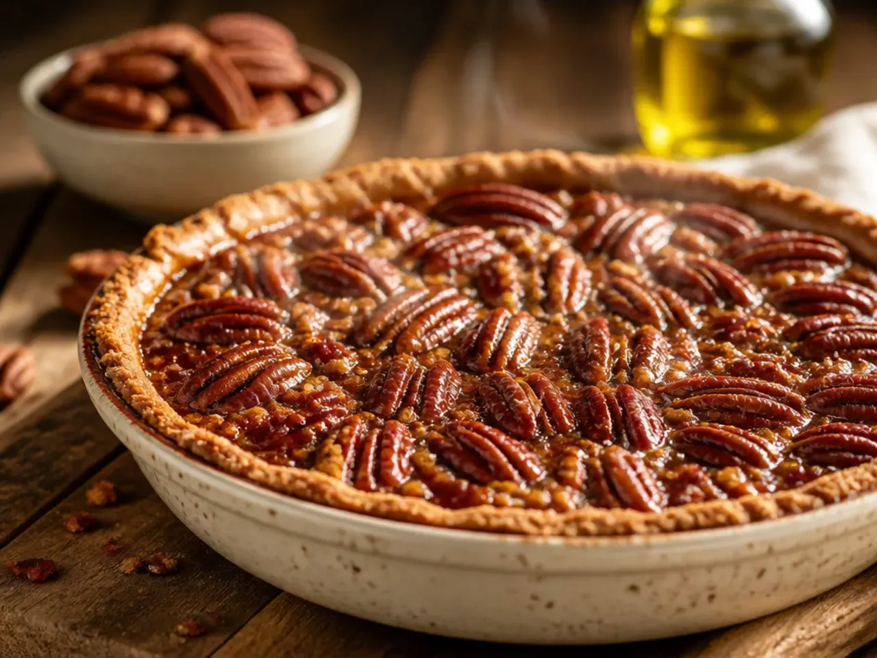 Slice of easy sugar free pecan pie made with a shop-bought pastry shell