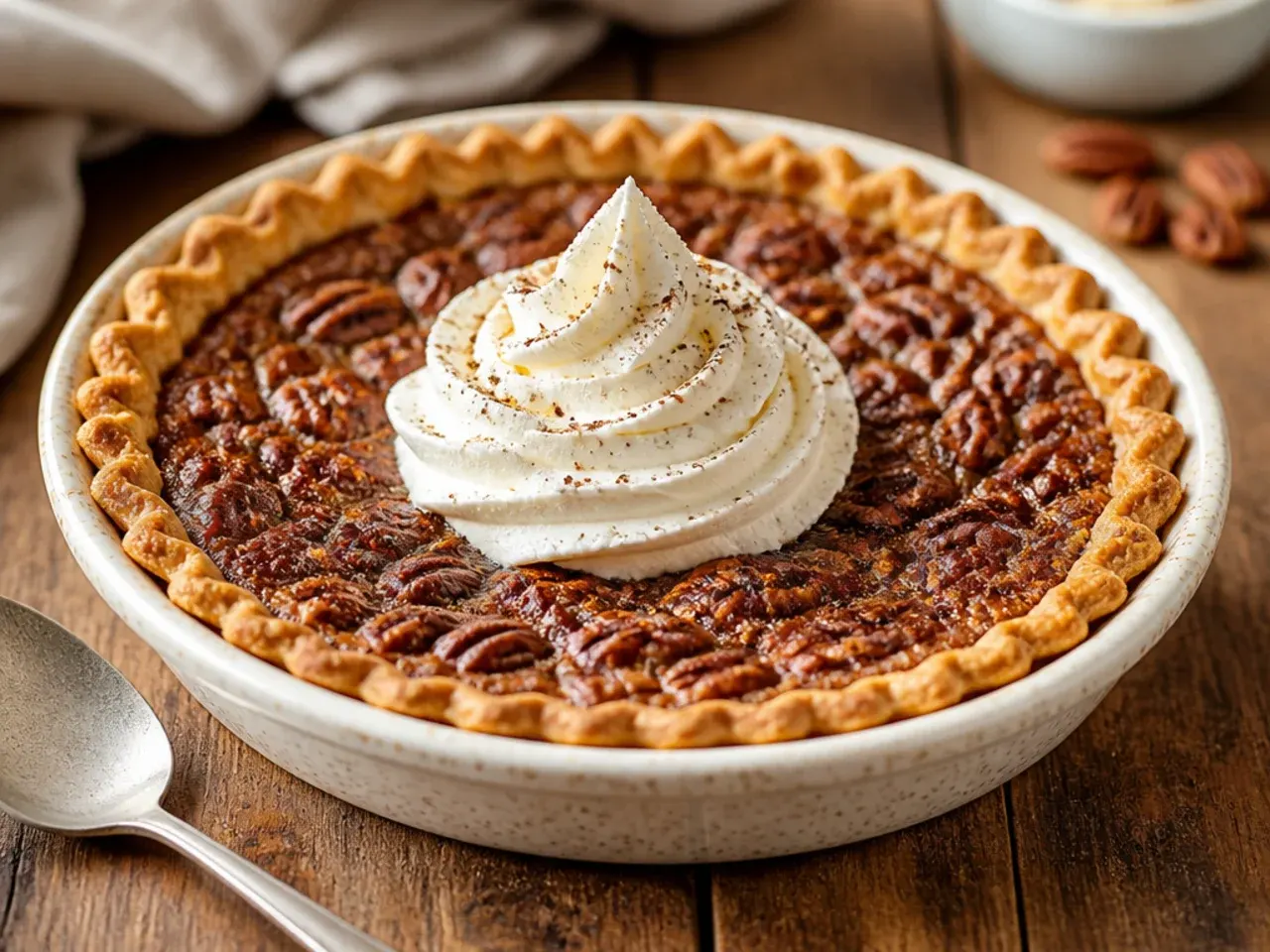 Sugar free pecan pie with an almond flour crust, sliced to show the grain-free base