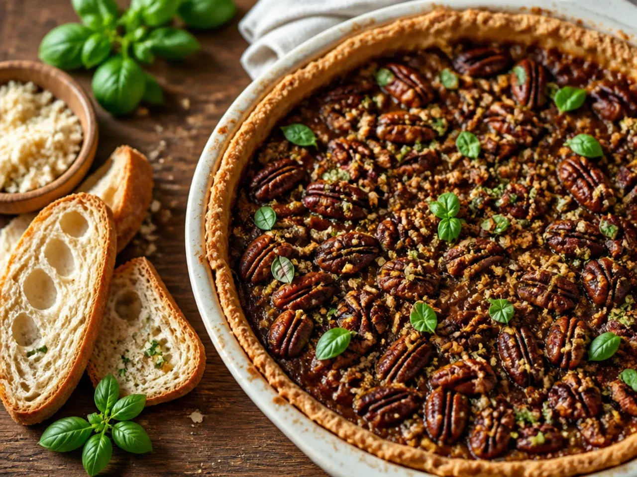 Best-ever sugar free pecan pie with a deep amber, glossy caramel filling