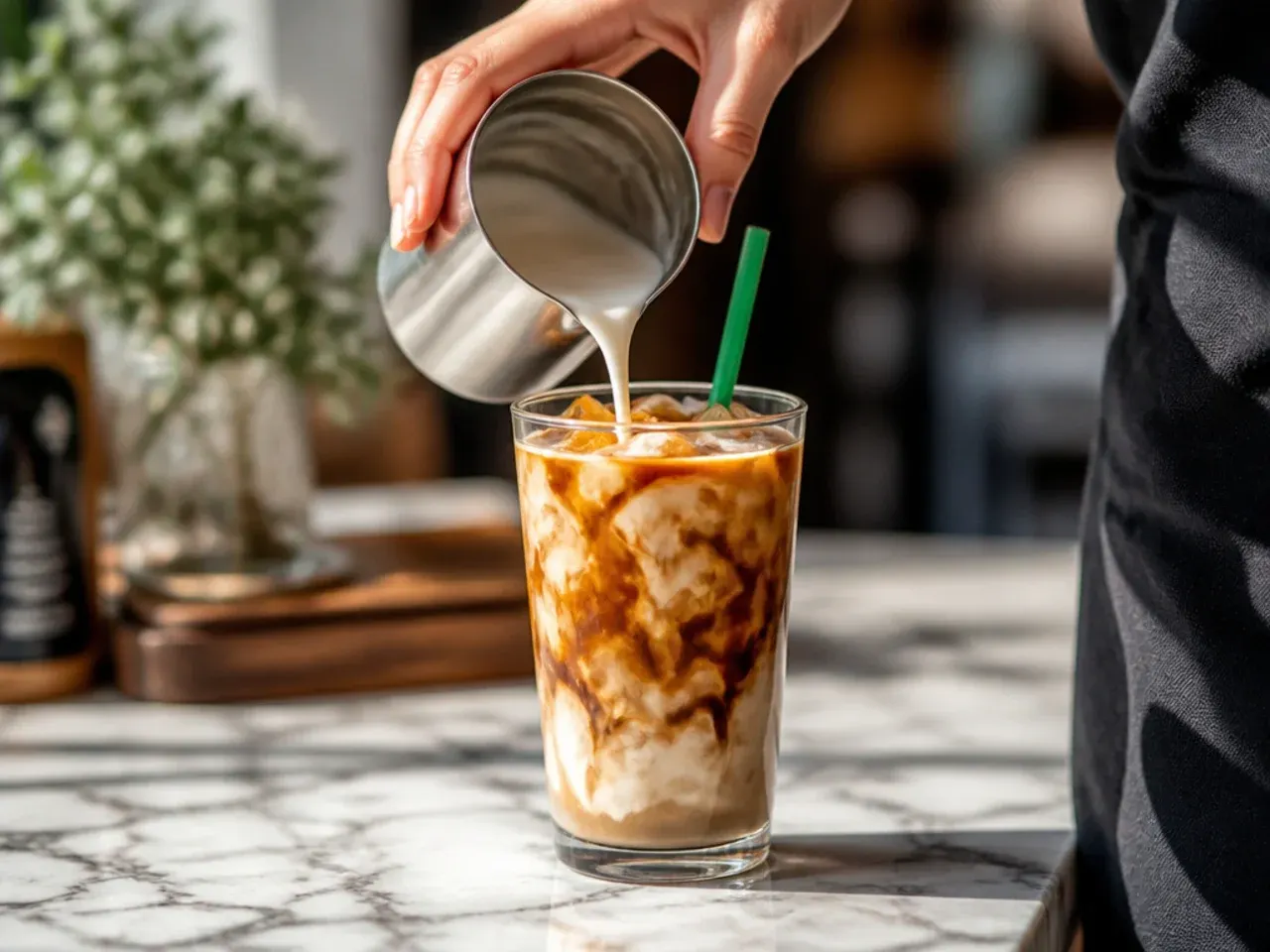 Creamy sugar free flat white with smooth microfoam in a small cup