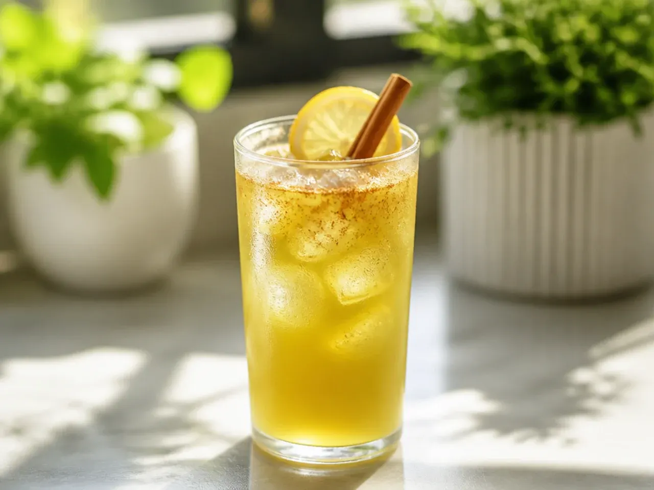 Refreshing sugar free iced green tea lemonade with lemon slices