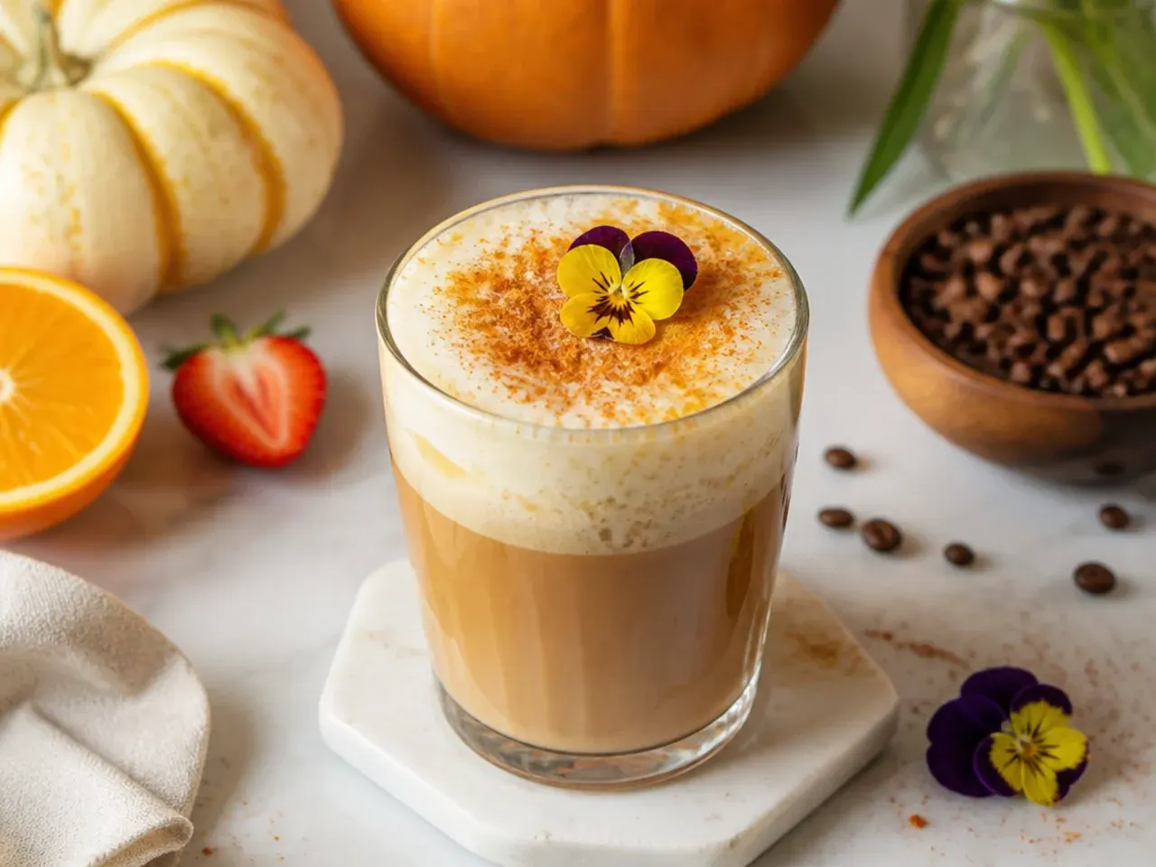 Cozy sugar free pumpkin spice latte dusted with spice in a mug