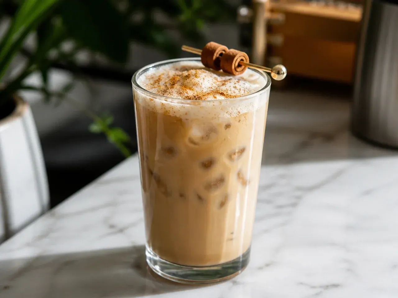 Sweet sugar free cinnamon dolce latte topped with whipped cream and cinnamon