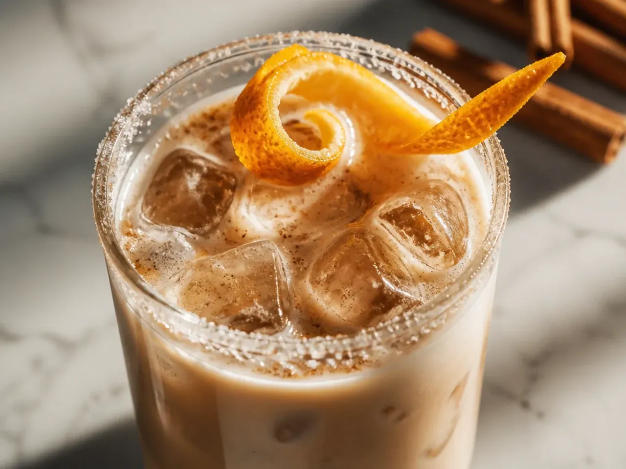 Spiced sugar free chai tea latte with cinnamon dusted on foam