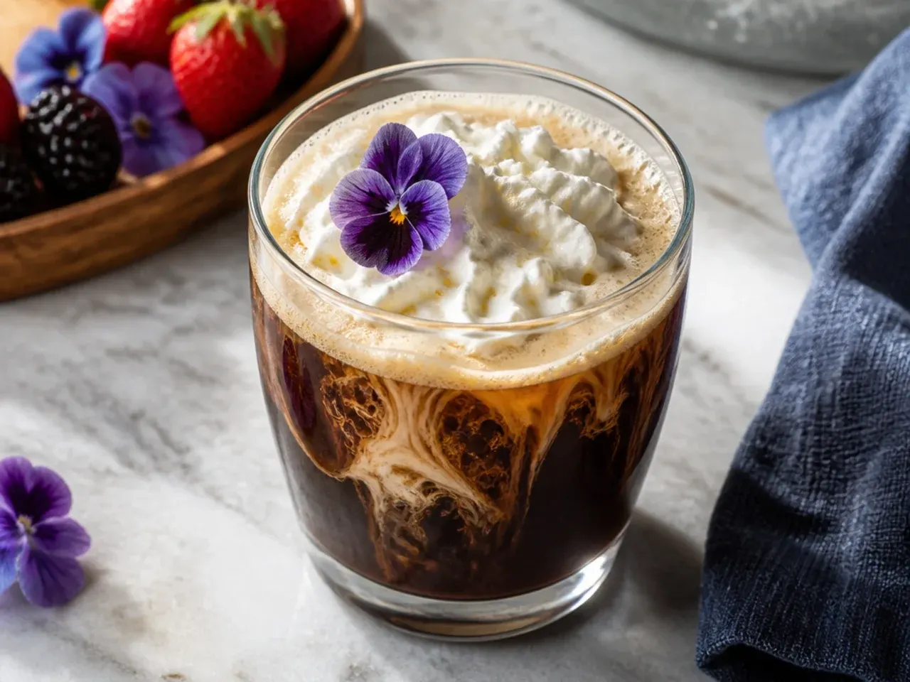 Bold sugar free espresso con panna topped with a dollop of whipped cream