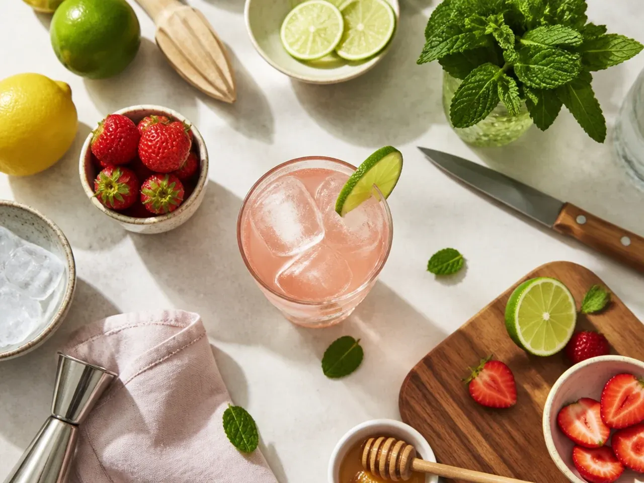Ice cube trays filled with frozen lemonade and juice cubes on a kitchen counter