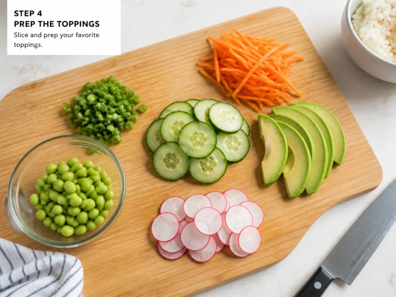 sushi bowl how to — step 4: prep the toppings