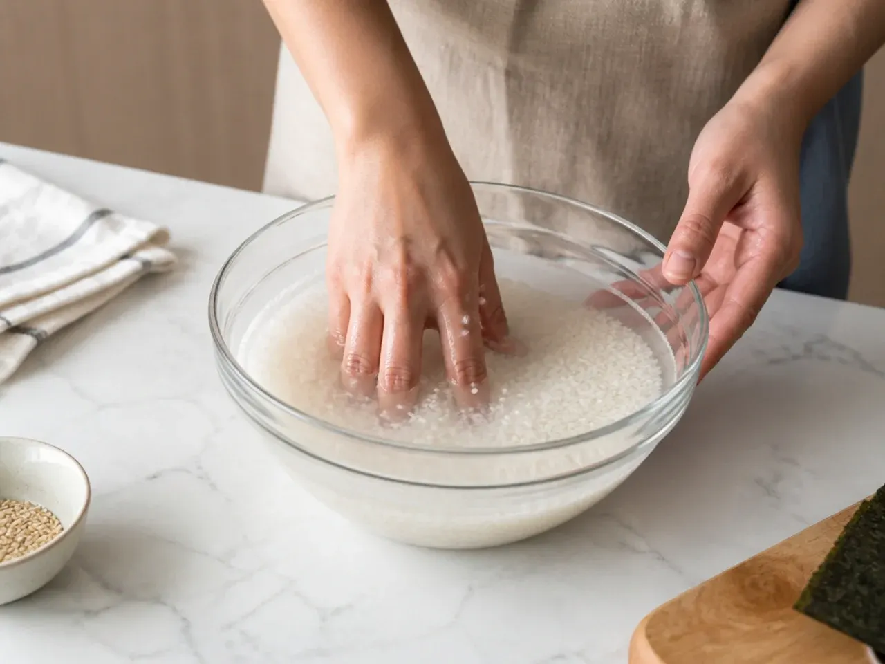 sushi bowl ideas — step 1: rinse the rice