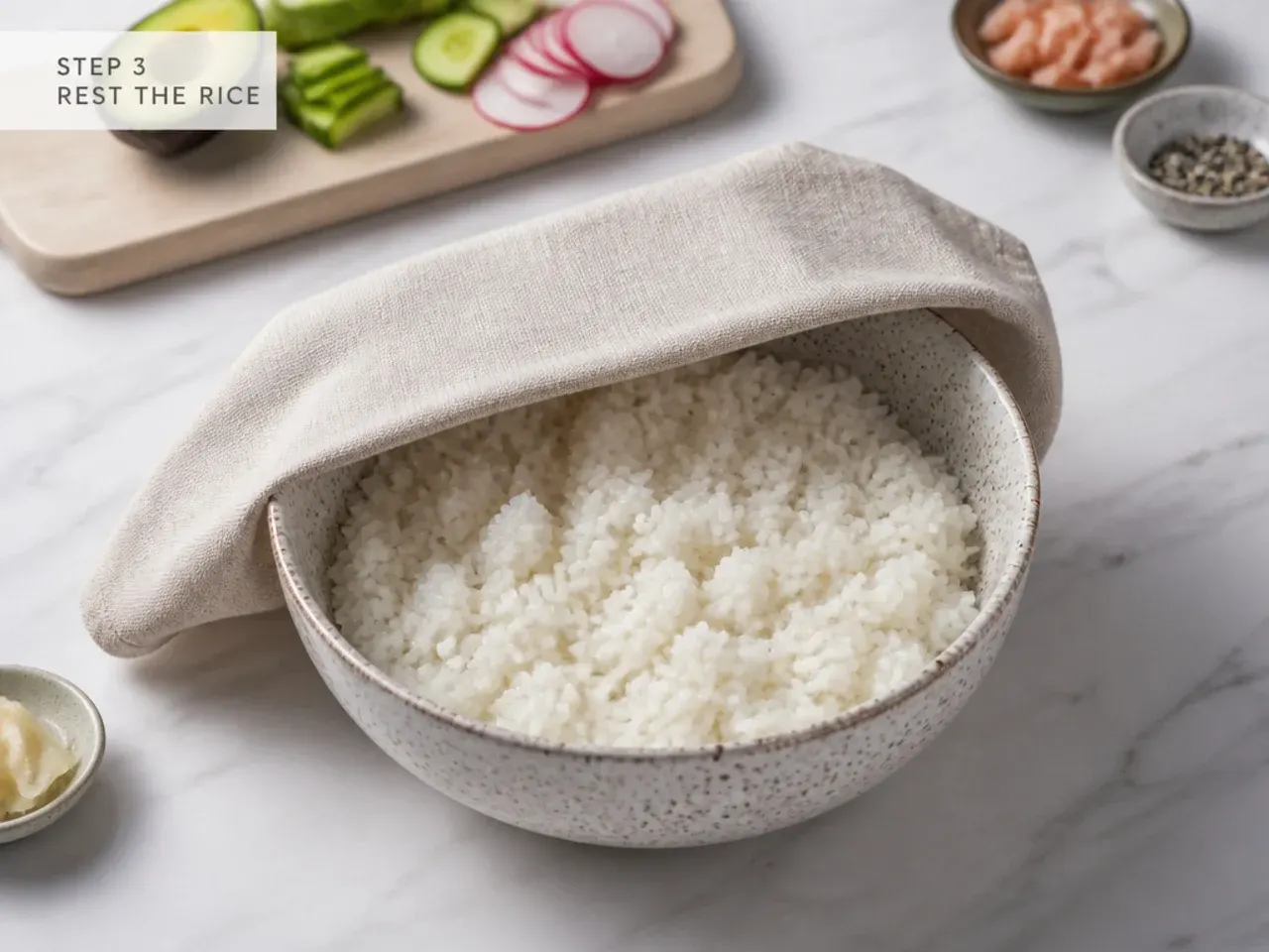 sushi bowl ideas — step 3: rest the rice