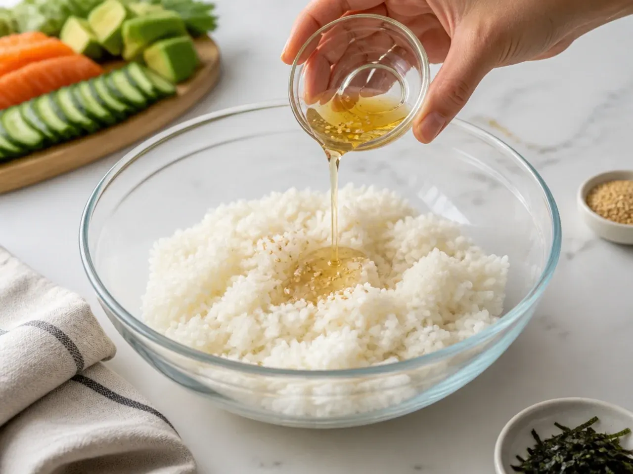 sushi bowl ideas — step 5: season the rice