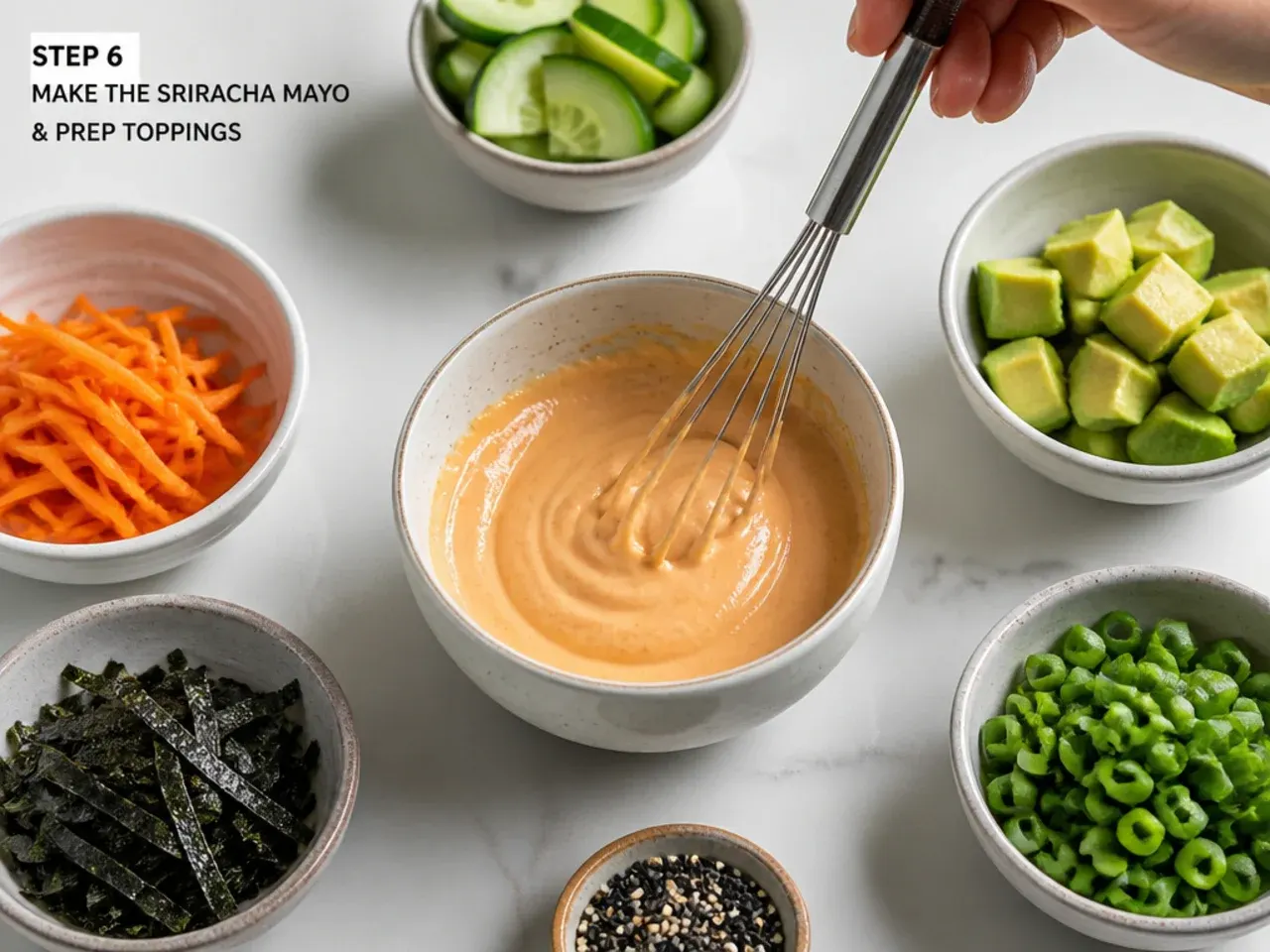 sushi bowl ideas — step 6: make the sriracha mayo and prep toppings
