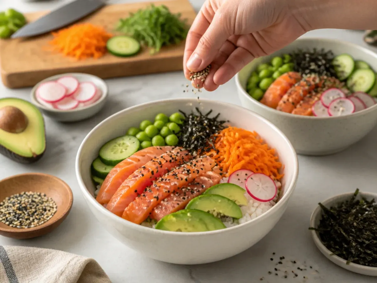 sushi bowl ideas — step 7: assemble the bowls