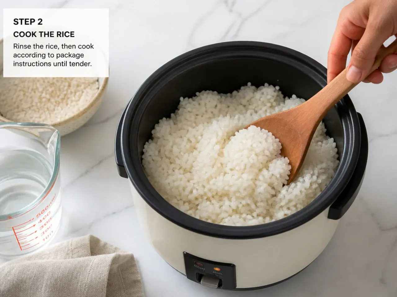 sushi bowl meal prep — step 2: cook the rice