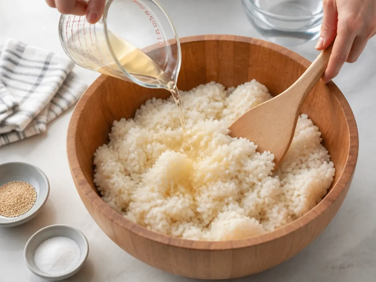 sushi bowl meal prep — step 4: season and cool the rice