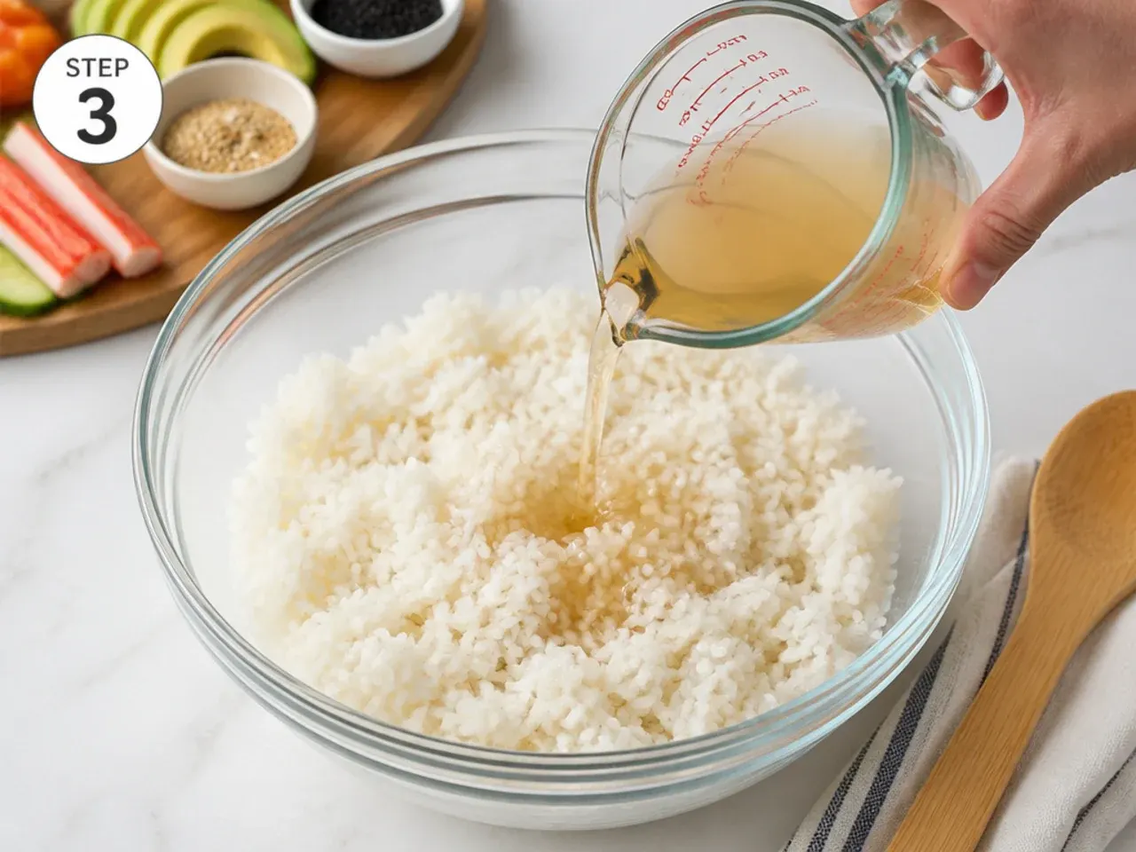 sushi bowl recipe — step 3: season the rice