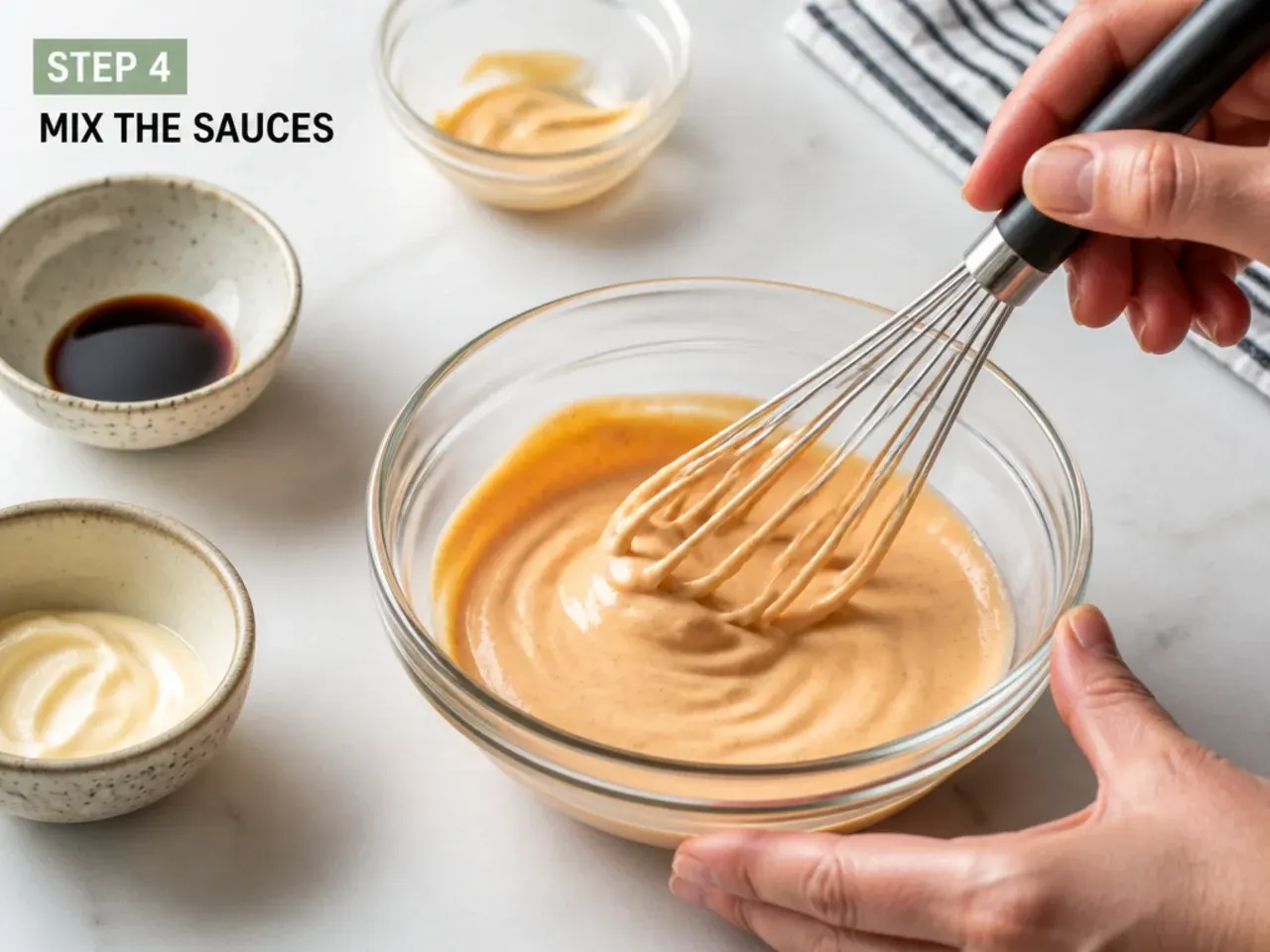 sushi bowl recipe — step 4: mix the sauces