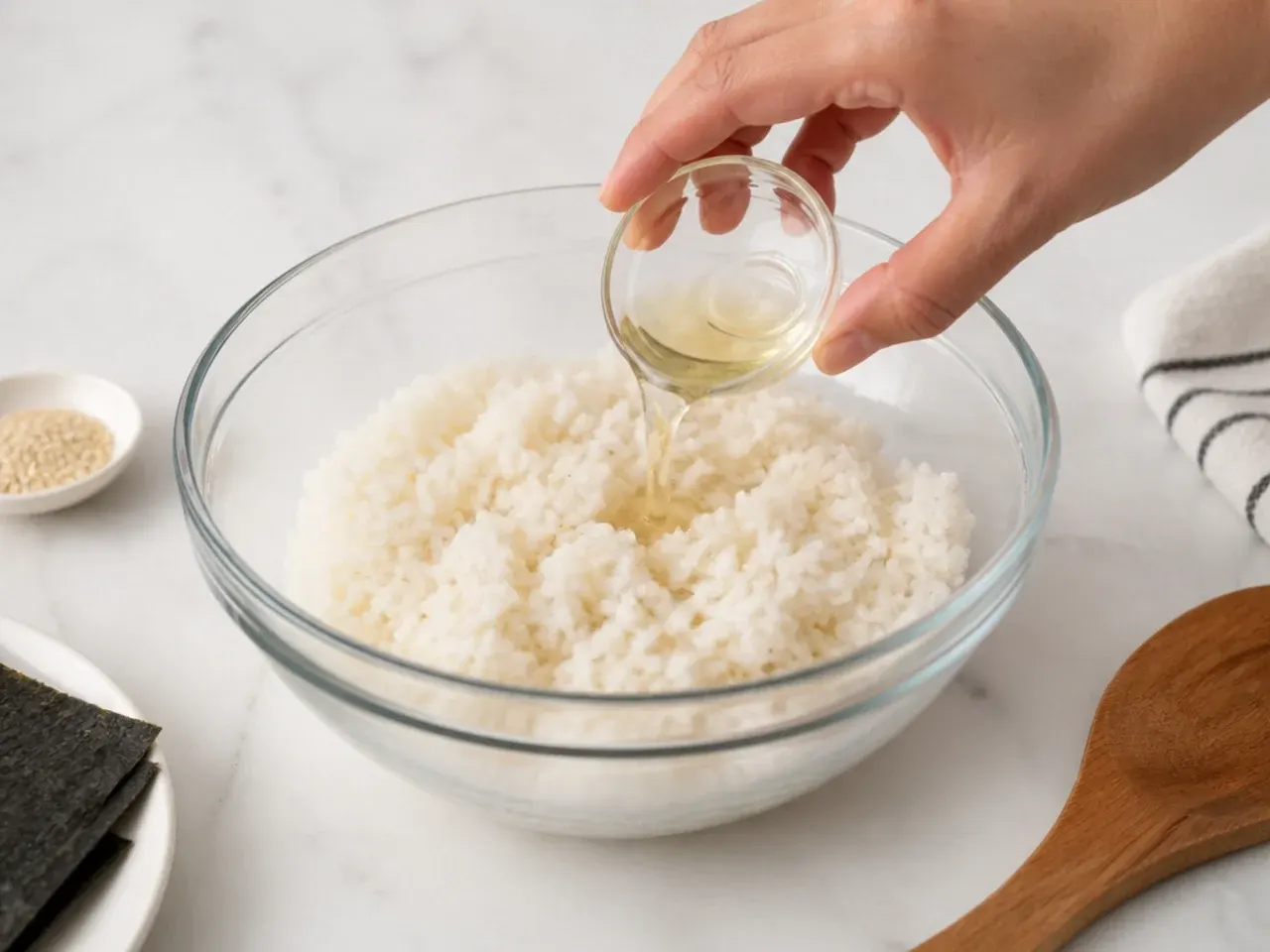 sushi bowl vs sushi roll — step 4: season the rice