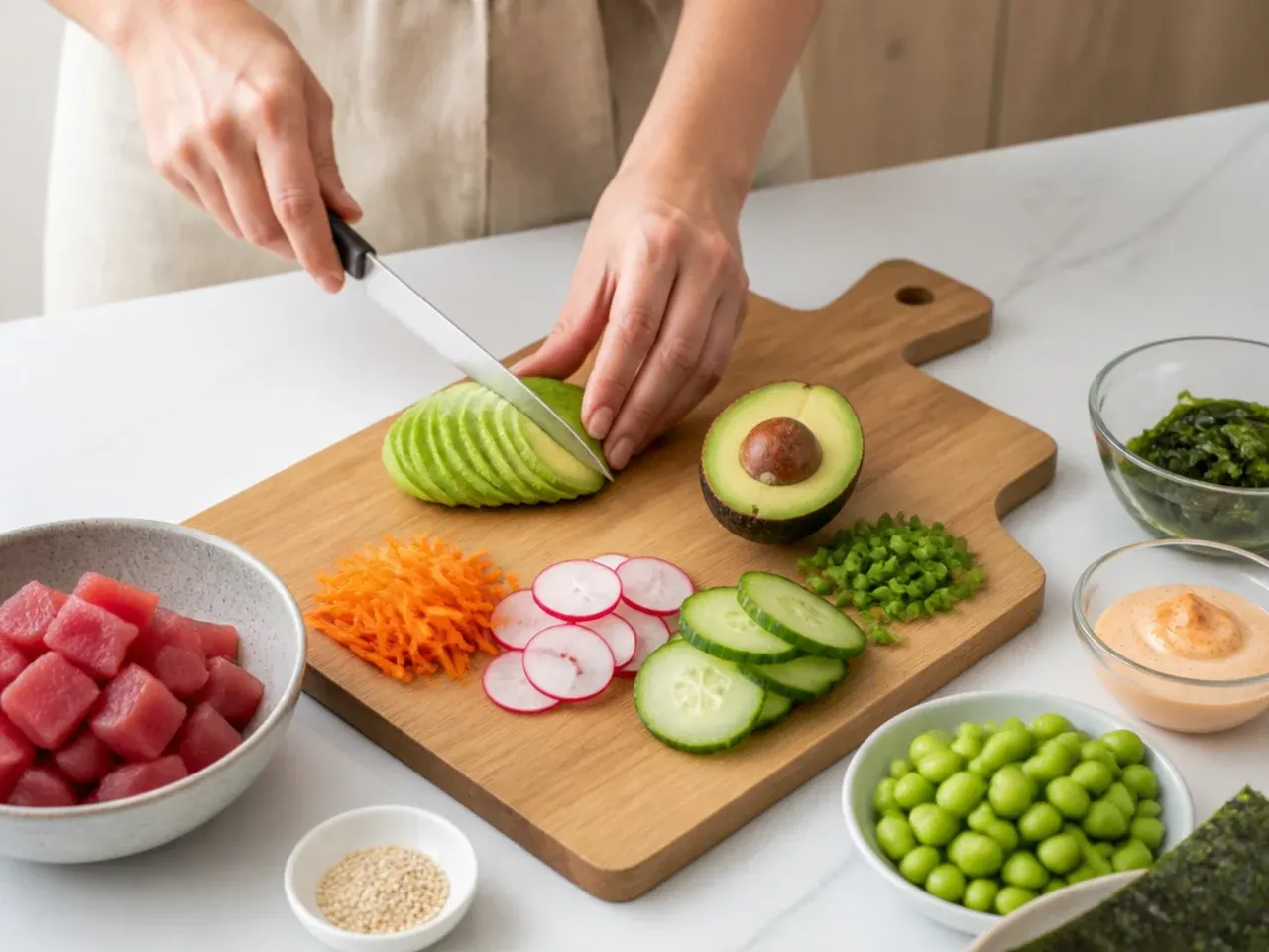 sushi bowl vs sushi roll — step 5: prep the toppings