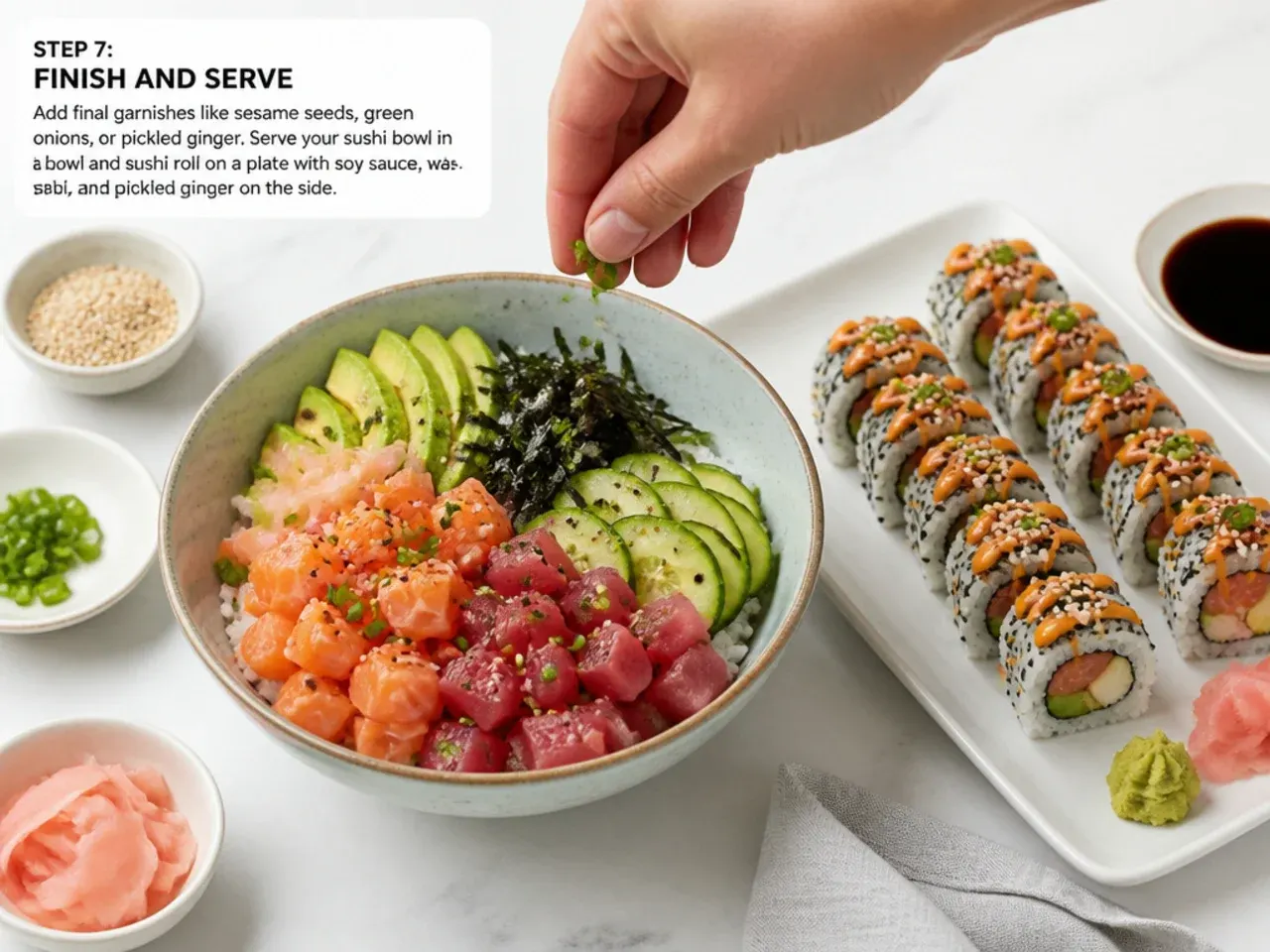 sushi bowl vs sushi roll — step 7: finish and serve