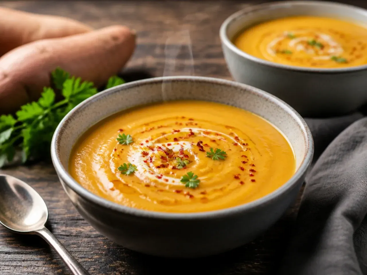 Instant pot sweet potato soup ready in about 25 minutes