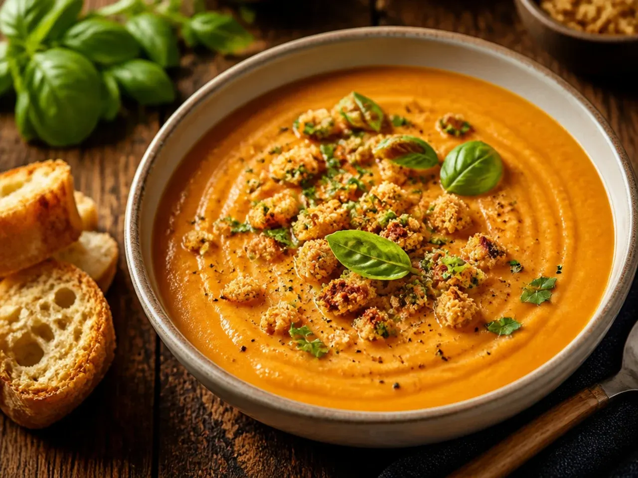 Best-ever maple chipotle sweet potato soup with a smoky orange hue