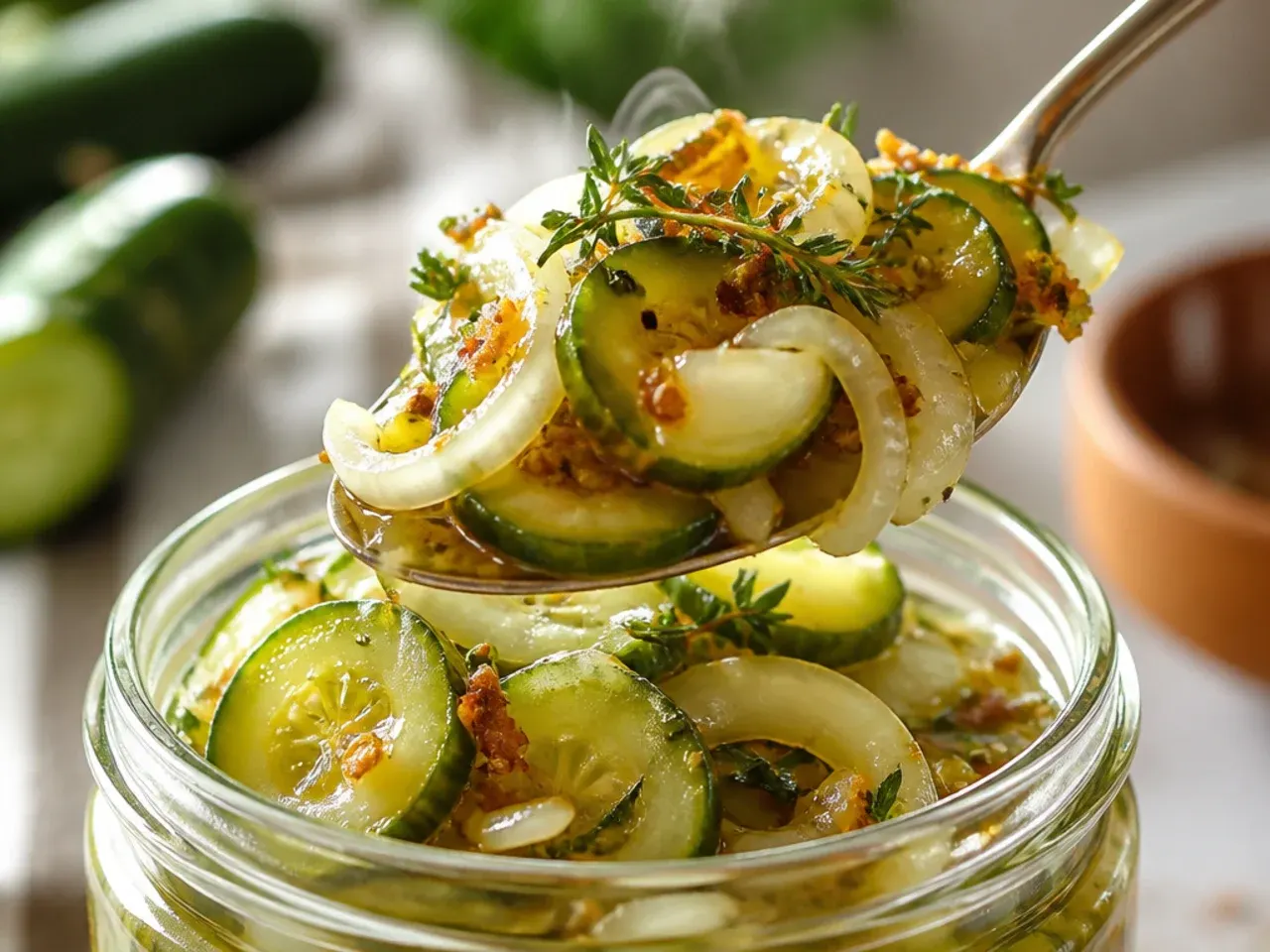 Freshly harvested cucumbers and sweet onion being salted in a colander