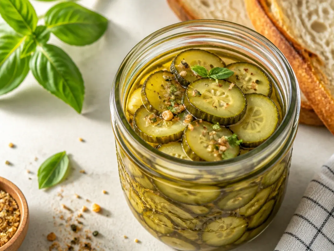 A minimal jar of cucumber pickles with a clear, unspiced brine