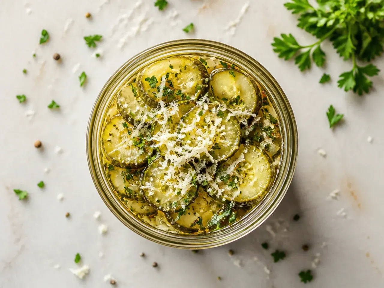 Two large jars of budget sweet pickles packed tightly with mixed cucumber slices.