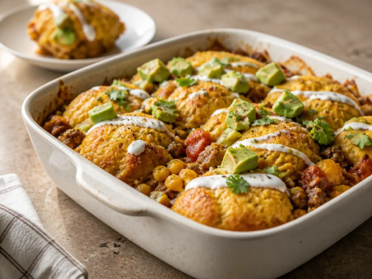 Muffin tin filled with individual taco cornbread cups fresh from the oven