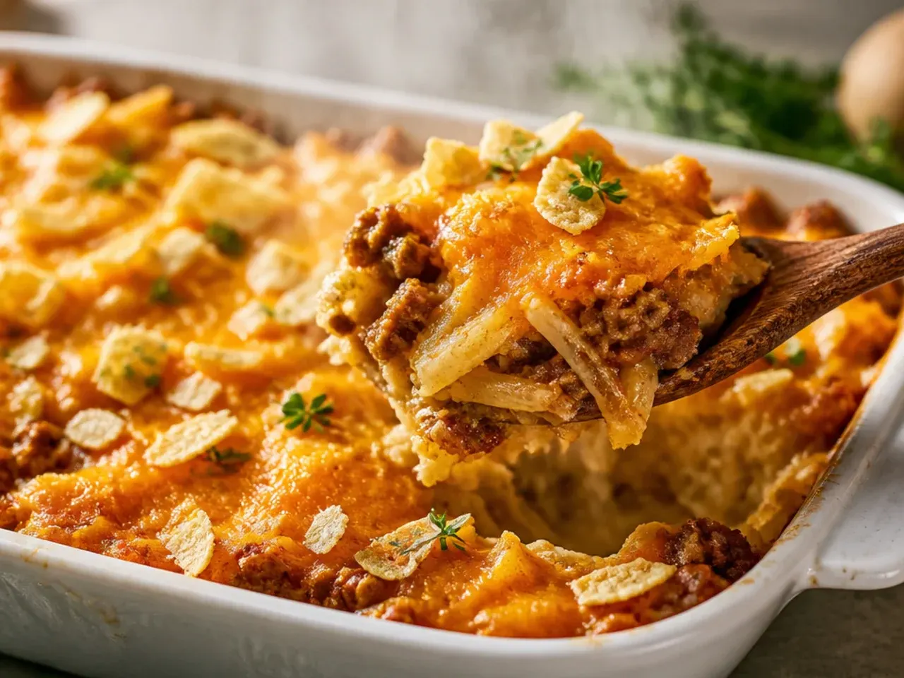 Rustic Tex-Mex hashbrown casserole with hand-shredded potatoes and diced peppers