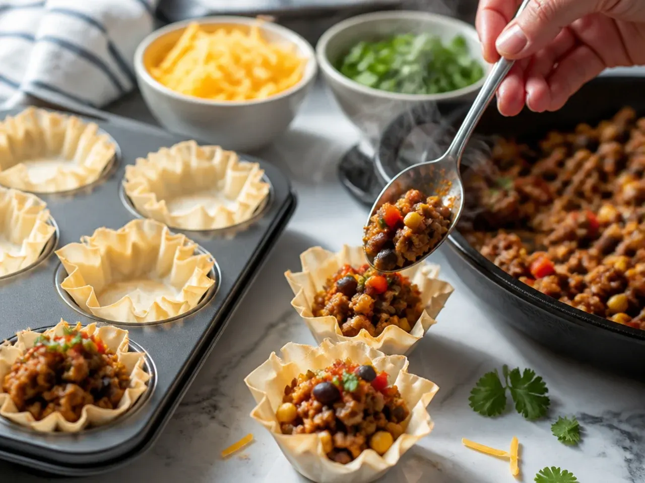 taco phyllo cup appetizers recipe step 1