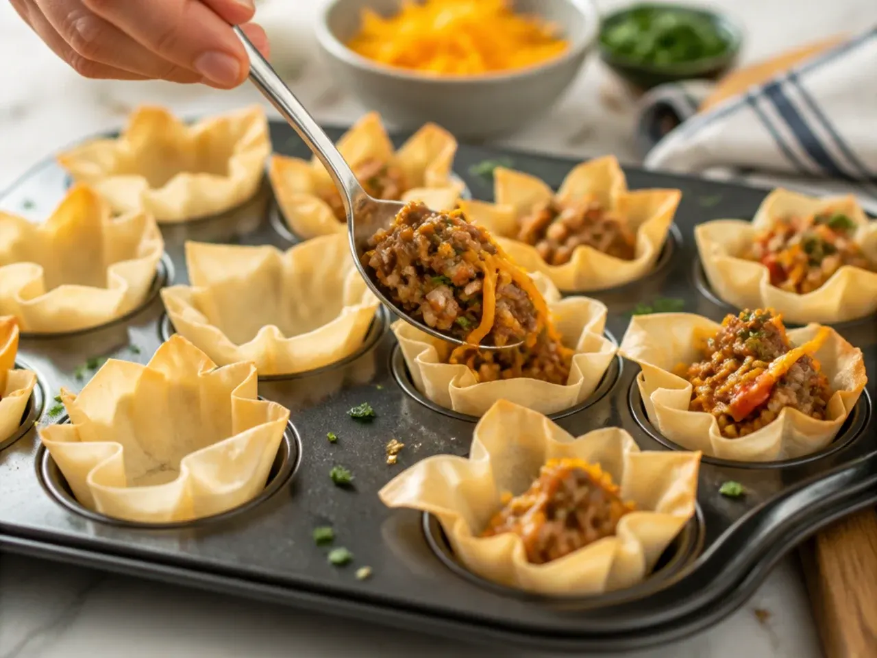taco phyllo cup appetizers recipe step 6