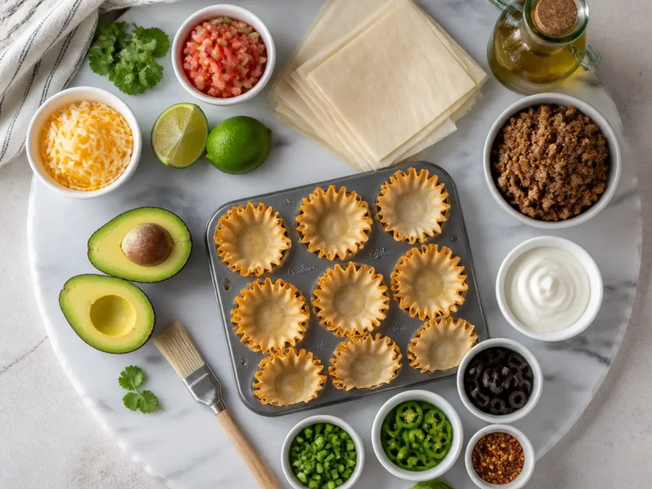 Hands blotting excess fat from cooked taco beef with kitchen paper