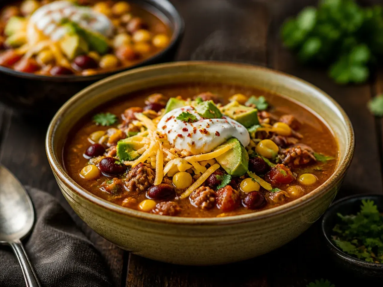 Tins of beans, corn and tomatoes being poured into a slow cooker for dump-and-go taco soup