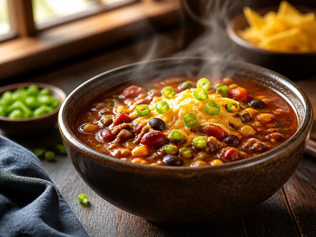 Ranch-style taco soup garnished with herbs and cheese
