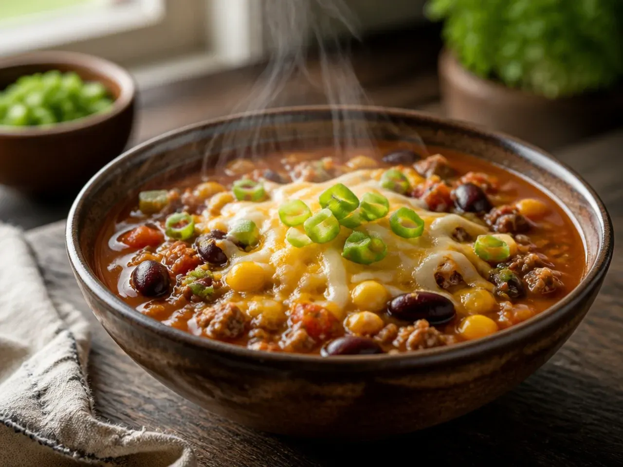 Quinoa taco soup with visible fluffy quinoa grains throughout
