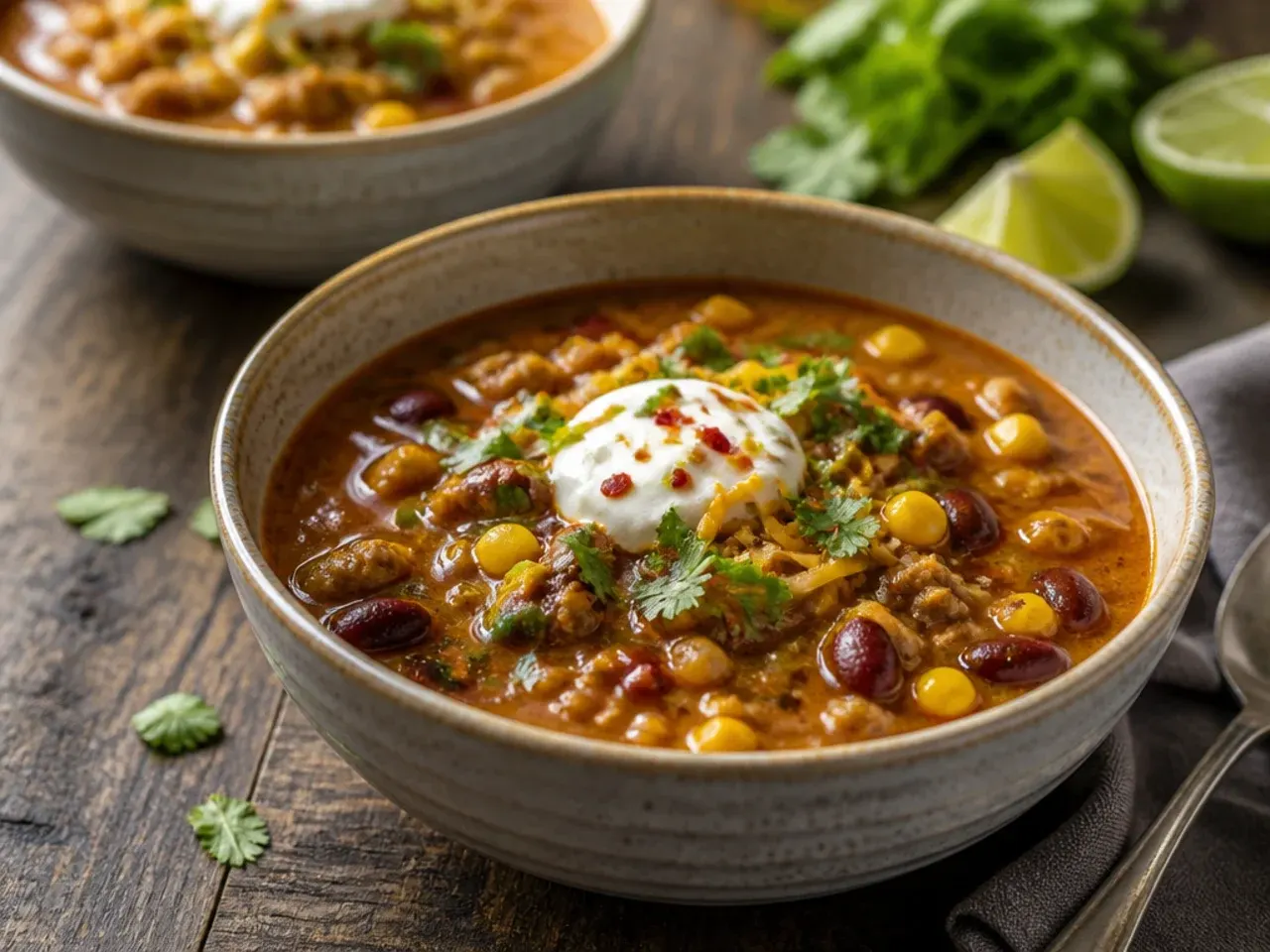 Cans of beans, tomatoes, and corn being poured into a pot for dump-and-go taco soup