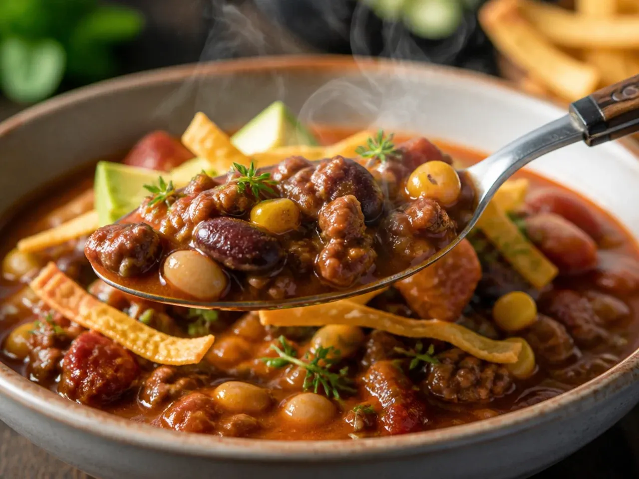 Thick, hearty taco soup loaded with black beans and pinto beans