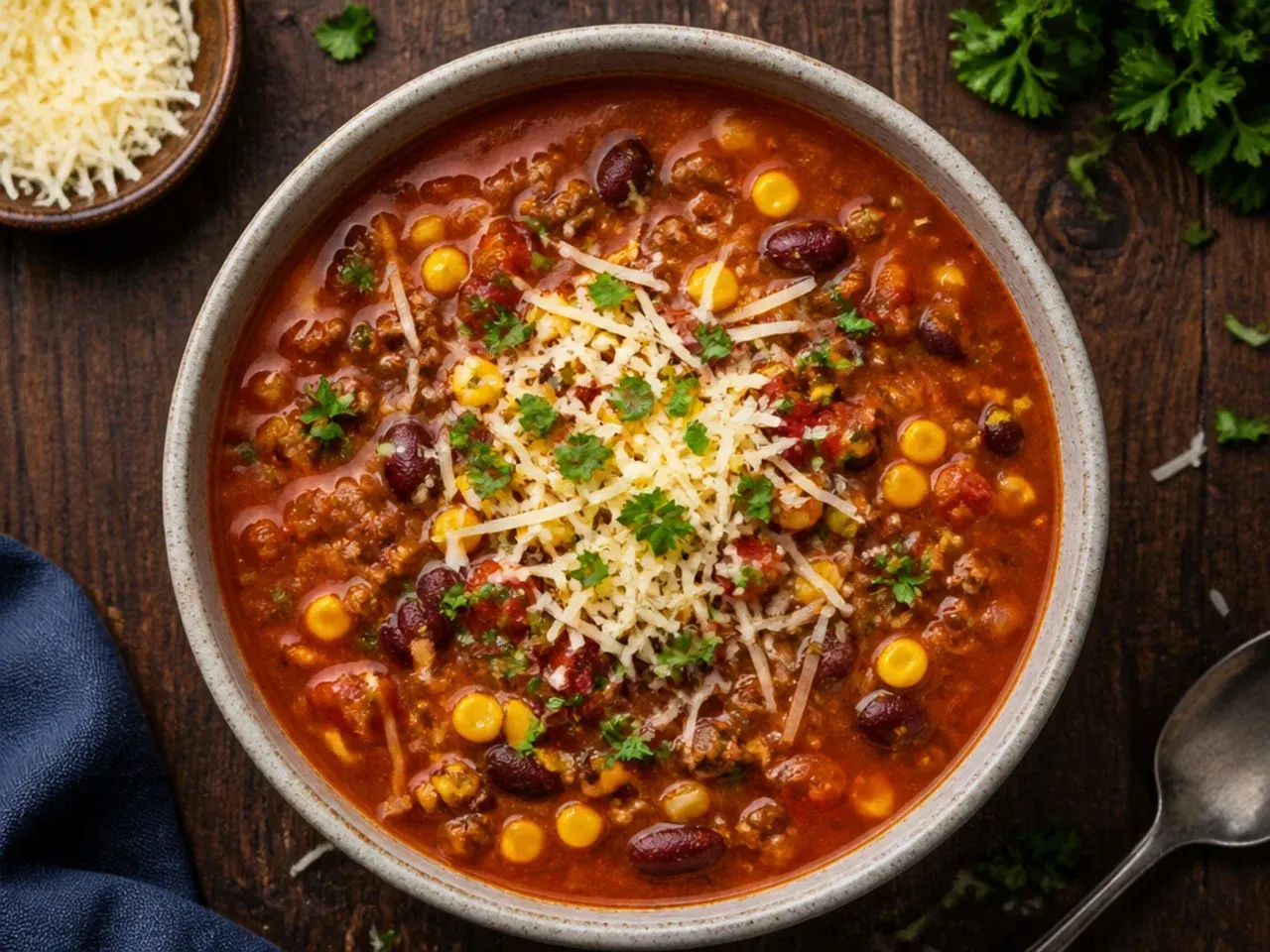 Budget-friendly taco soup made with pantry staples