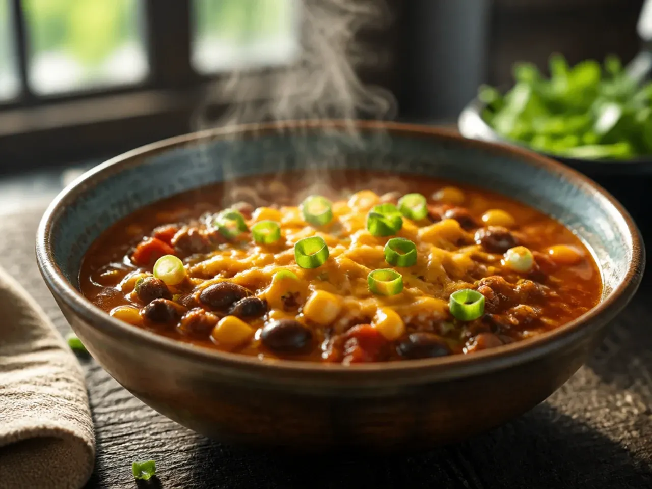Family-style mild taco soup served in bowls for kids and adults