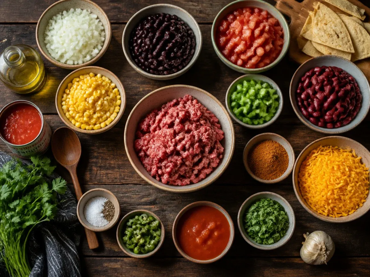Close-up of hands seasoning a pot of taco soup